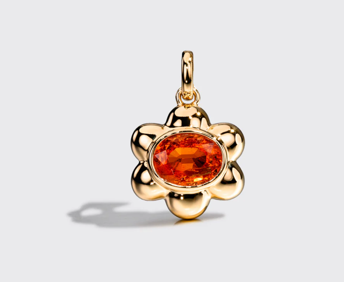 Flower Puff Bloom Pendant with Oval Fanta Garnet