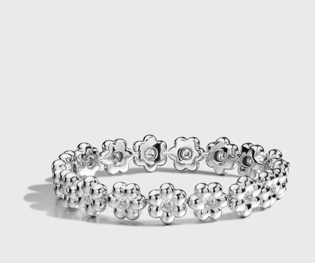 Diamond Flower Puff Bracelet - 18k White Gold