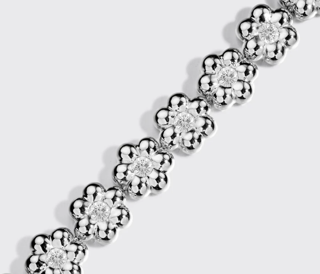 Diamond Flower Puff Bracelet - 18k White Gold