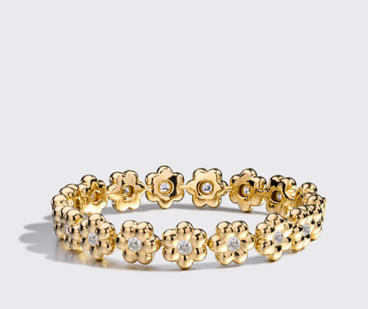 Diamond Flower Puff Bracelet - 18k Yellow Gold