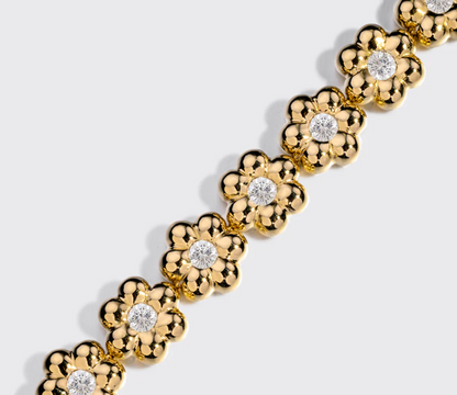Diamond Flower Puff Bracelet - 18k Yellow Gold