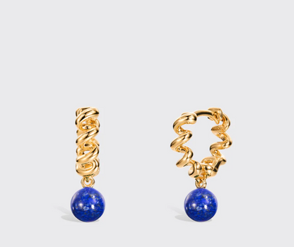 Colored Stone Slinkee Drop Earrings - Lapis