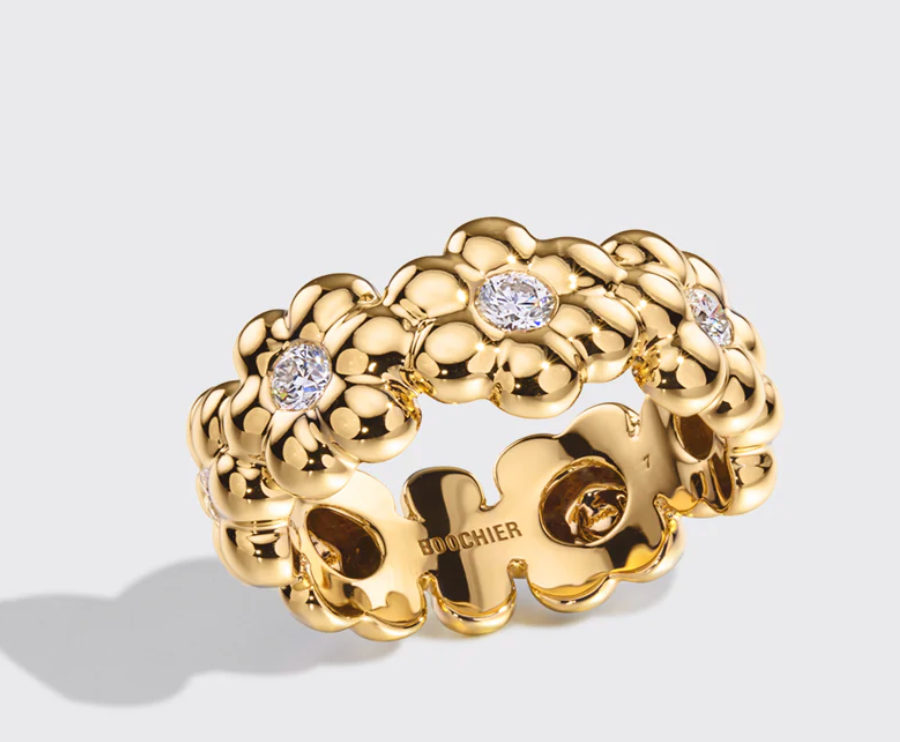 Diamond Flower Puff Ring with Mixed Metal