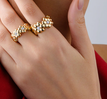 Diamond Flower Puff Ring with Mixed Metal