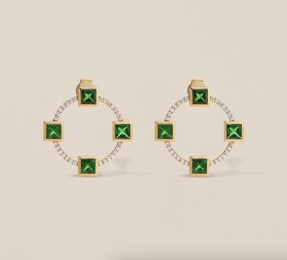Club Earrings with Green Garnet