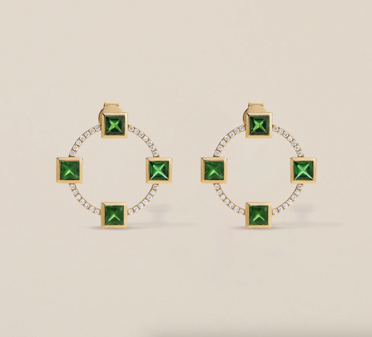 Club Earrings with Green Garnet