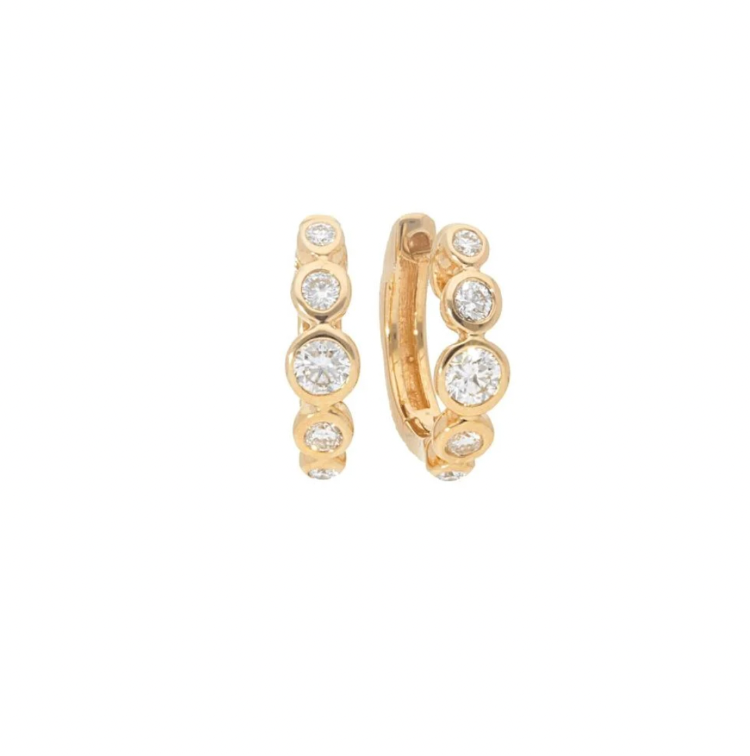 Graduated Bezel Set Diamond Huggies - 14k Yellow Gold