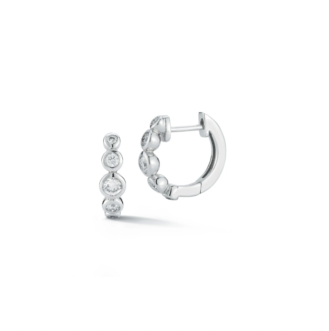Graduated Bezel Set Diamond Huggies - 14k White Gold