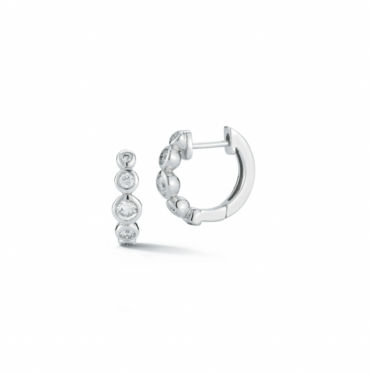 Graduated Bezel Set Diamond Huggies - 14k White Gold