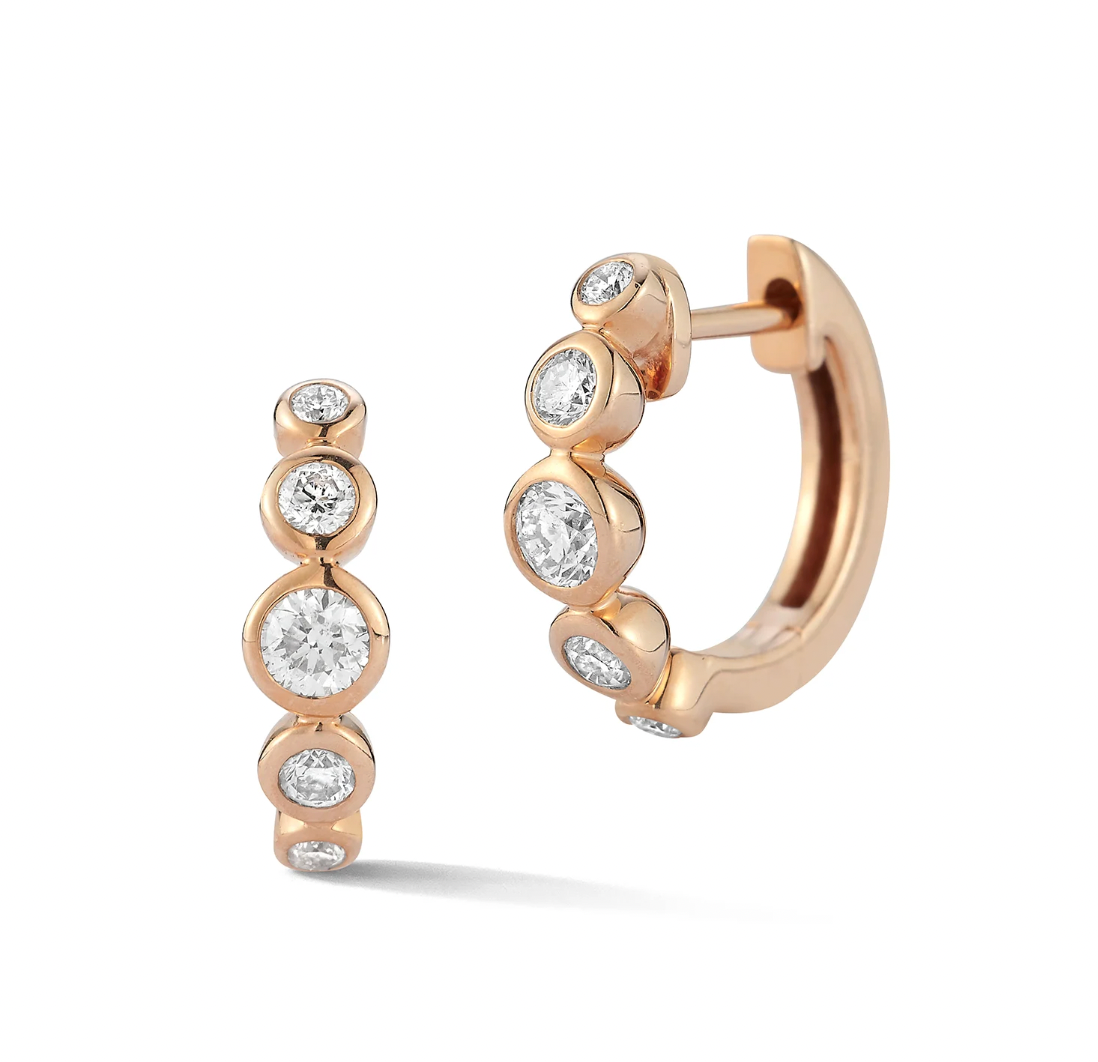 Graduated Bezel Set Diamond Huggies - 14k Rose Gold