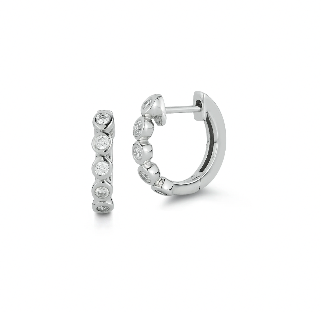 Bezel Set Diamond Huggies - 14k White Gold