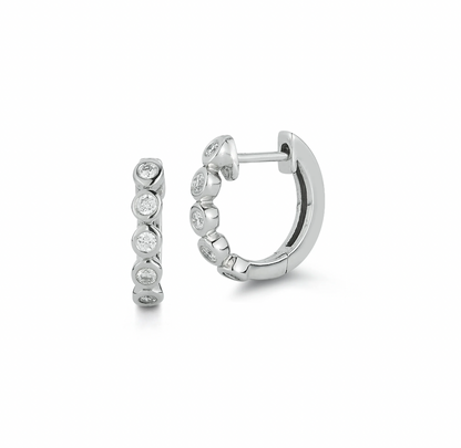 Bezel Set Diamond Huggies - 14k White Gold