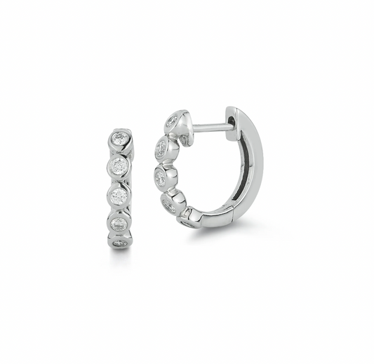 Bezel Set Diamond Huggies - 14k White Gold