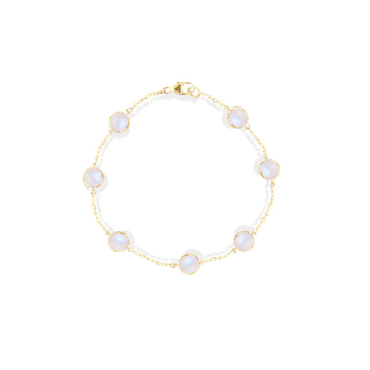 Found Cabochon Station Bracelet - Diamond & Moonstone