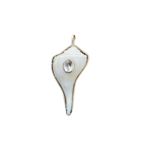 Whelk Shell with Gold Wire and Clear Aquamarine
