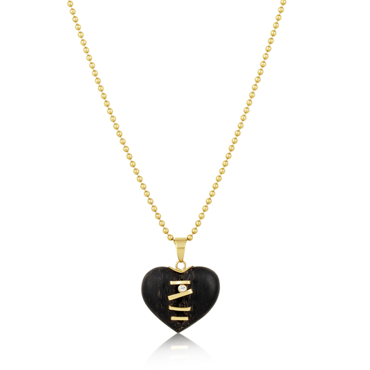 Ebony Stitched Heart (With Bail)