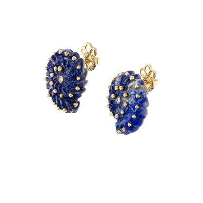 Carved Lapis Lazuli  Ammonite Earrings