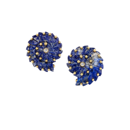 Carved Lapis Lazuli  Ammonite Earrings