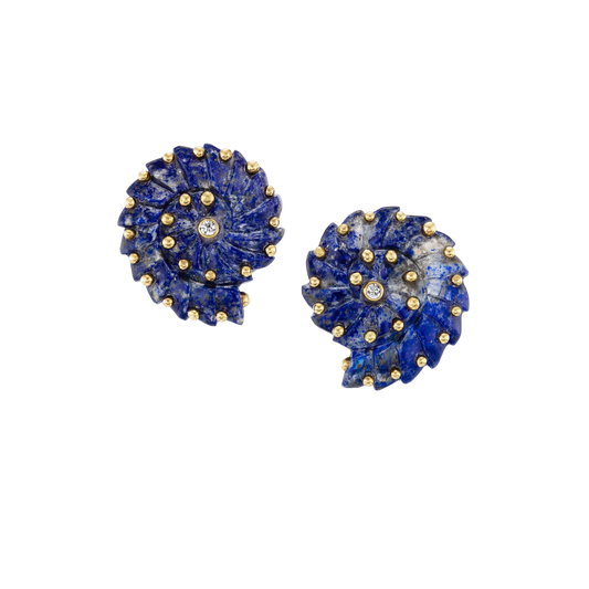 Carved Lapis Lazuli  Ammonite Earrings