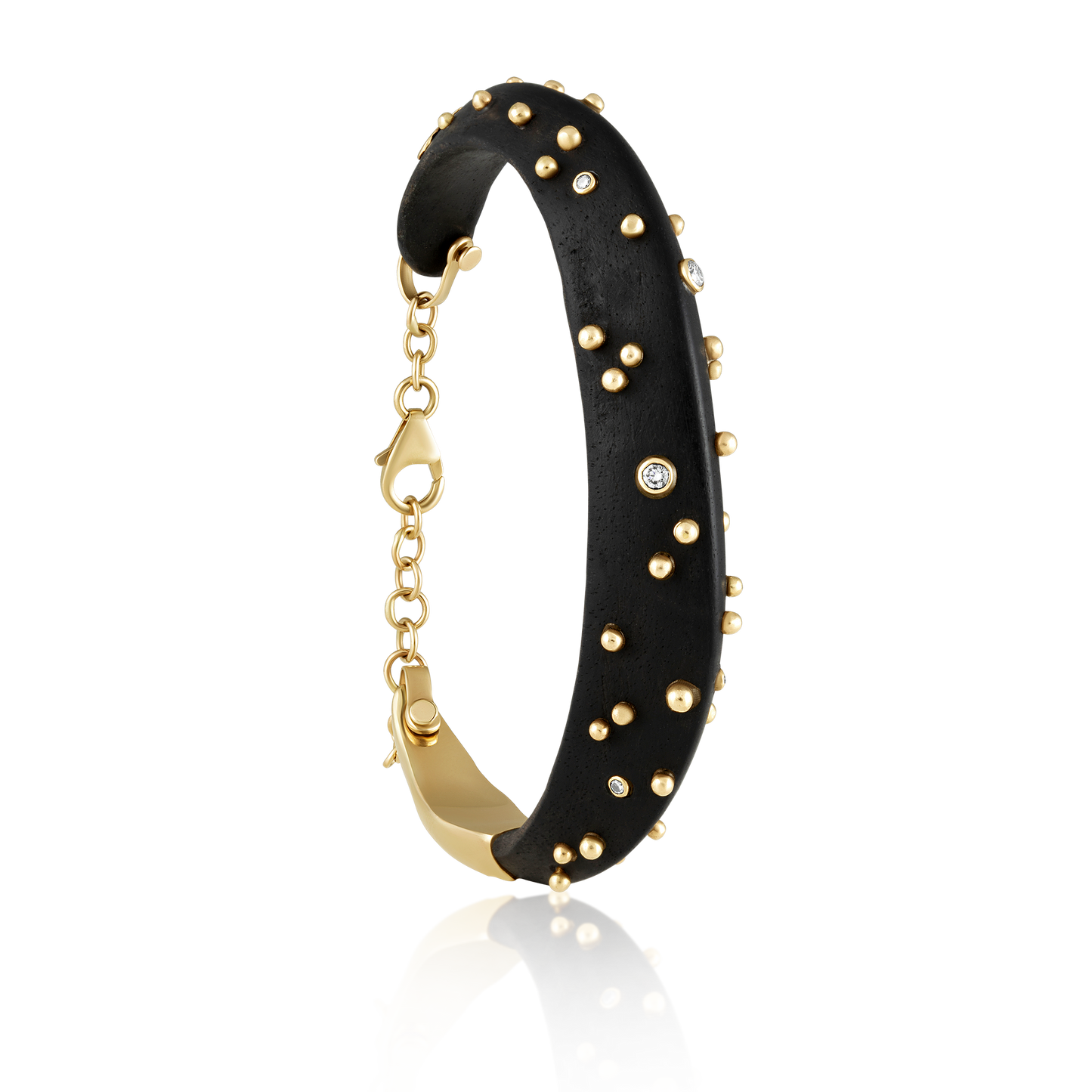 Diamond + Gold Ball Ebony Bracelet