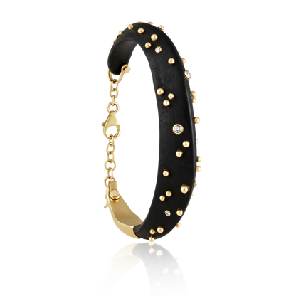 Diamond + Gold Ball Ebony Bracelet