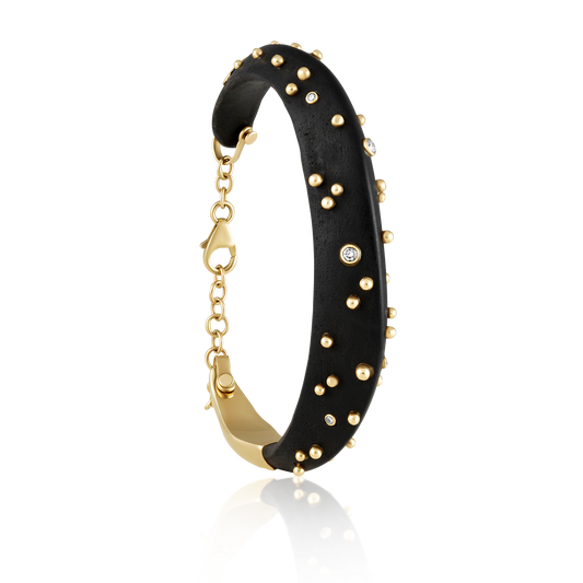 Diamond + Gold Ball Ebony Bracelet