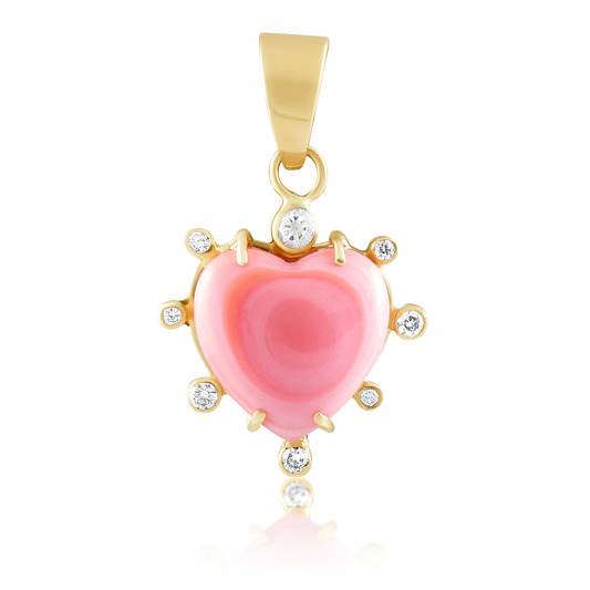 Pink Conch Shell Heart Pendant with Halo