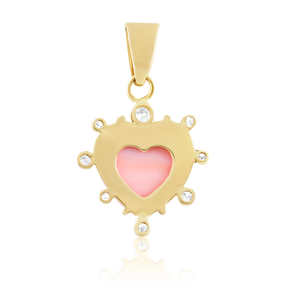Pink Conch Shell Heart Pendant with Halo