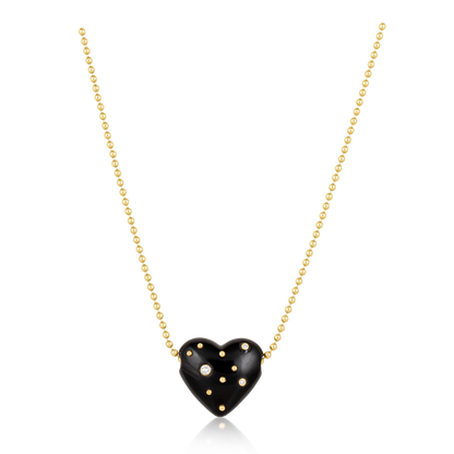 Black Onyx Carved Studded Heart Pendant