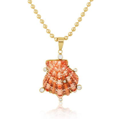 Pink Lion's Paw Shell Pendant with White Stone Halo