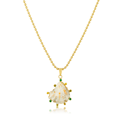 White Kitten's Paw Pendant with Green Halo
