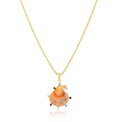 Orange/Pink Shell Pendant with Blue Halo