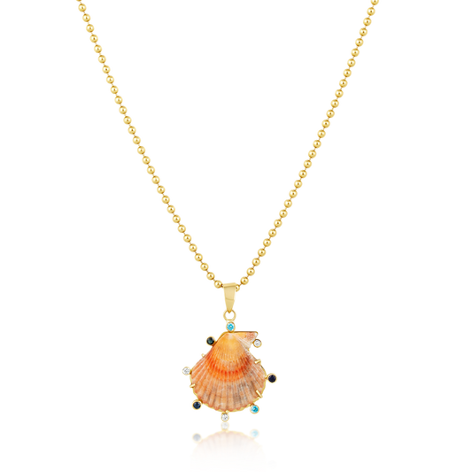 Orange/Pink Shell Pendant with Blue Halo
