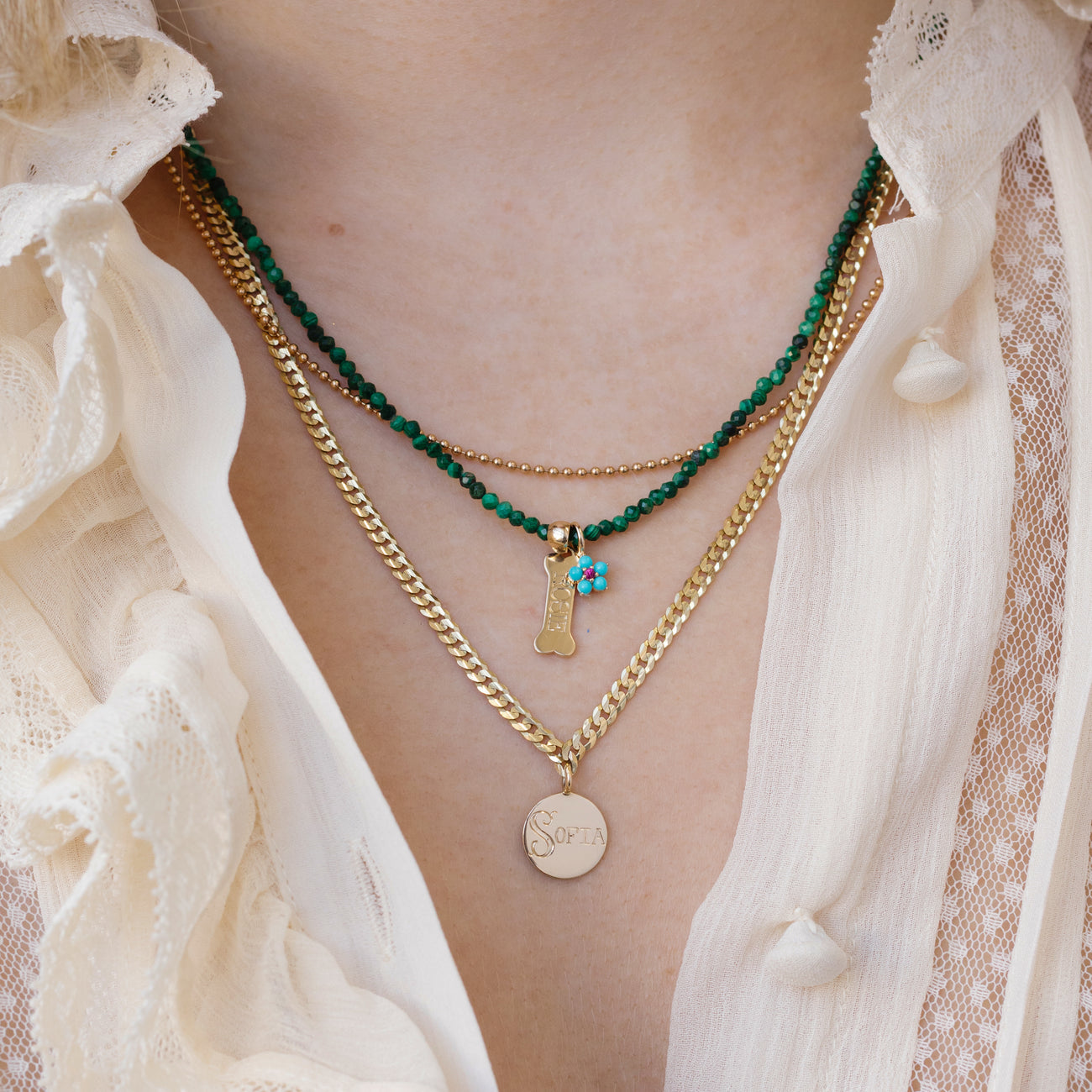 Petite Malachite Beaded Necklace - 18"