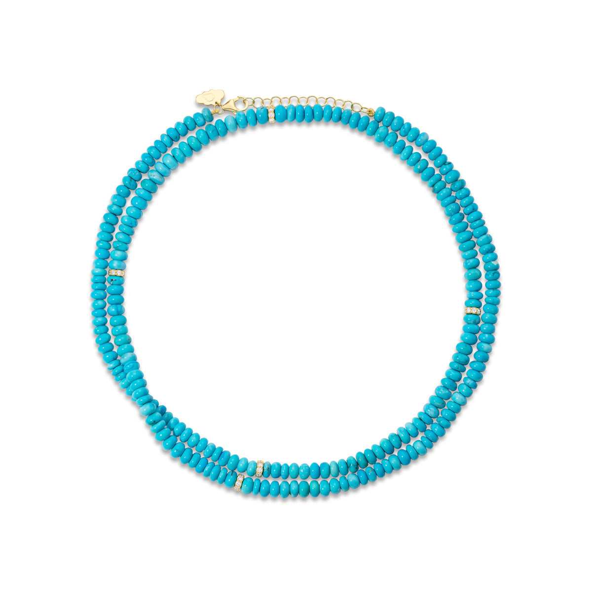 Opera Length Turquoise Necklace with Diamond Rondelle Spacers