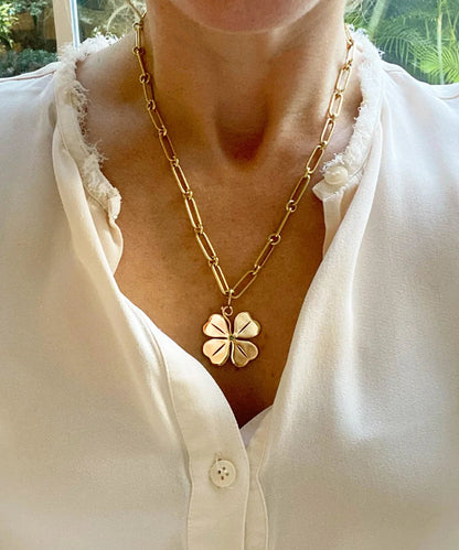 Large Emerald Four Leaf Clover Pendant