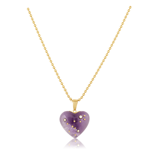 Amethyst Carved Studded Heart Pendant