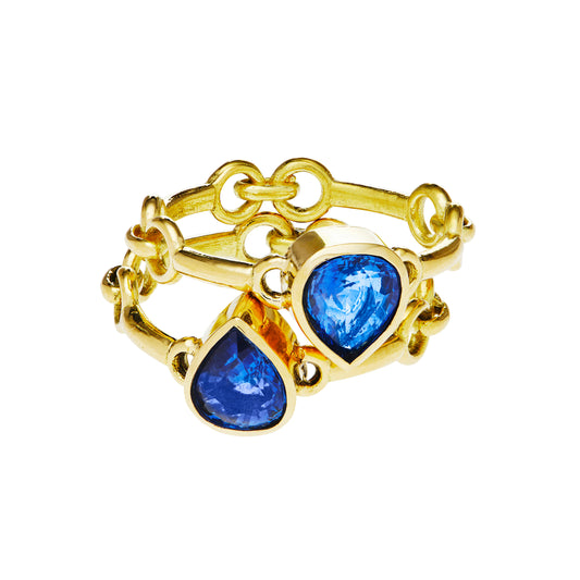 Signature Blue Pear Sapphire Stacking Rings - Set of two