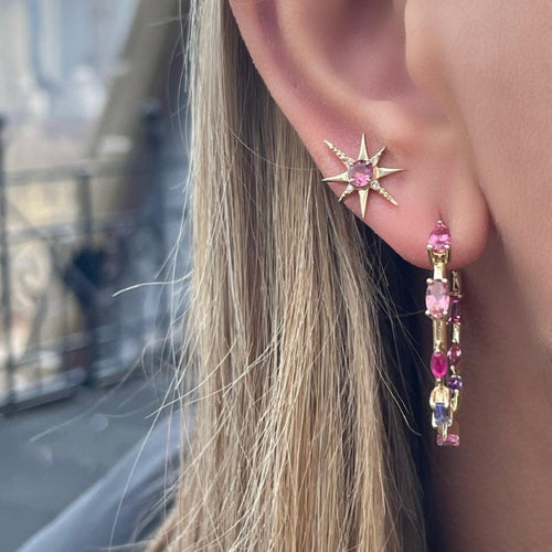 Starburst Stud Earrings - Large - Pink Tourmaline