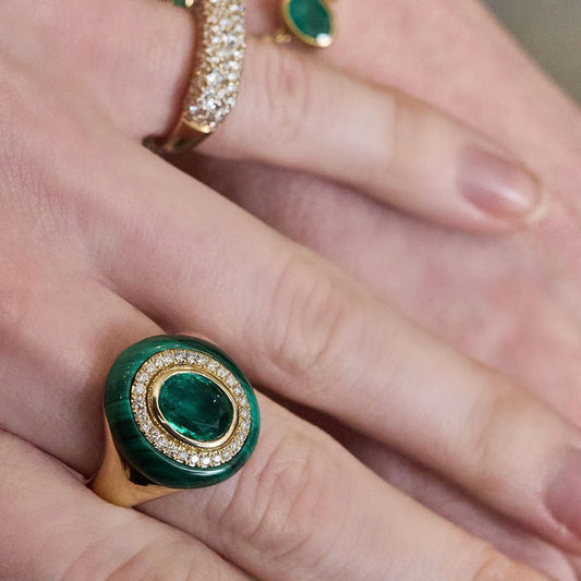 Wisdom Stone Ring - Malachite + Emerald