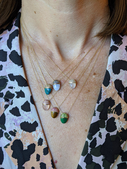 Found Cap Pendant Necklace - Blue Lace Agate & Sapphire