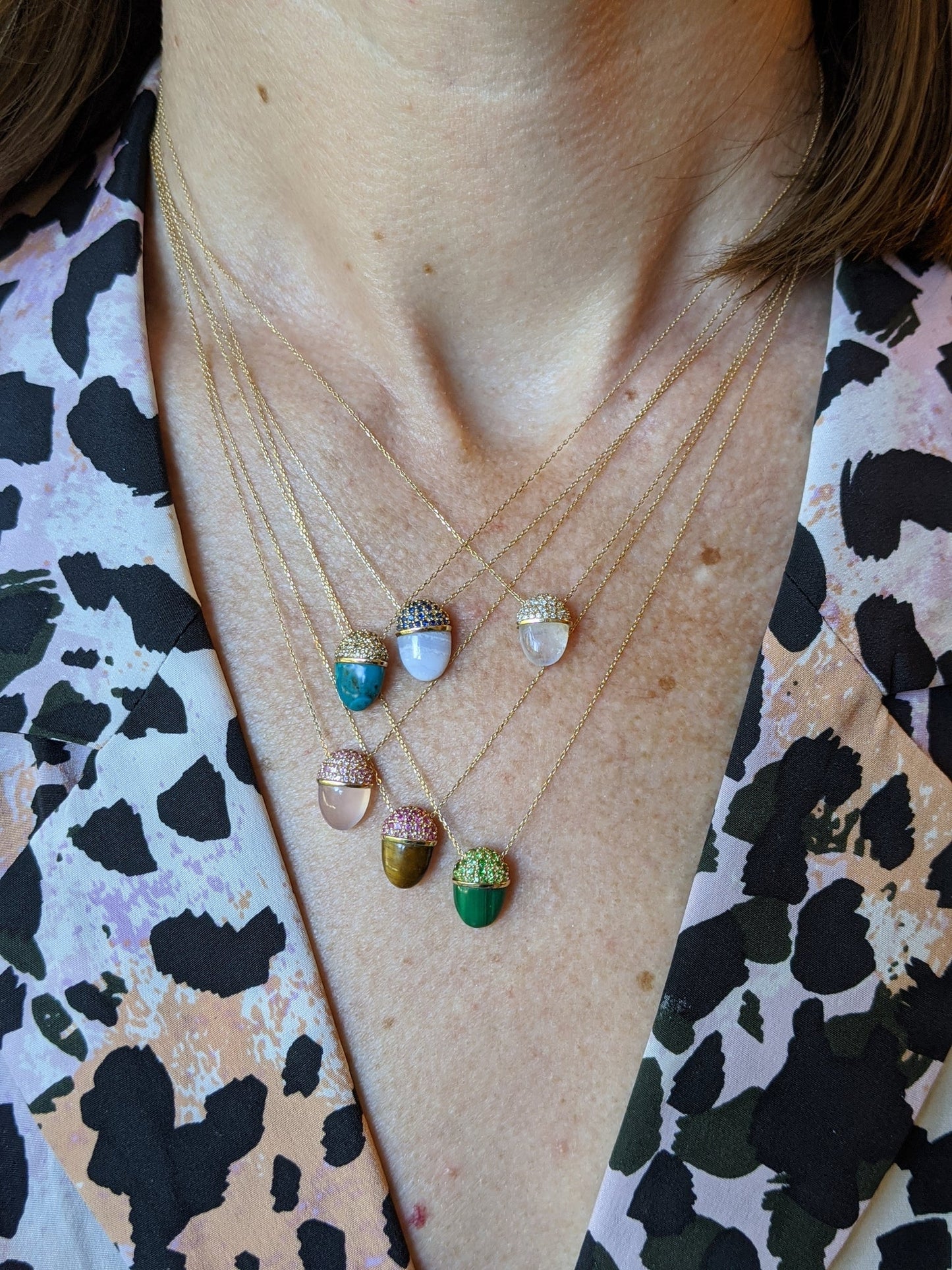 Found Cap Pendant Necklace - Rose Quartz & Pink Sapphire