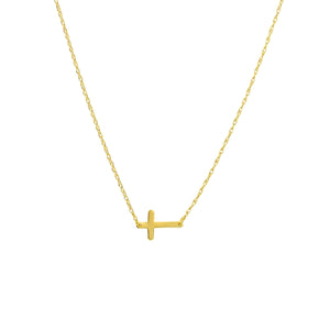 East to West Cross Necklace 14k Yellow Gold