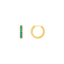 Load image into Gallery viewer, Turquoise Huggy Earrings 14k Yellow Gold