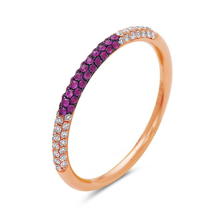 Ruby & Diamond Domed Half Band 14k Rose Gold