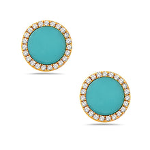 Load image into Gallery viewer, Turquoise and Diamond Inlay Studs 14k Yellow Gold
