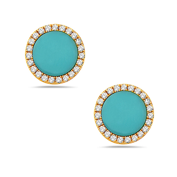 Turquoise and Diamond Inlay Studs 14k Yellow Gold