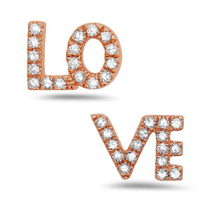 Diamond "Love" Stud Earrings 14k Rose Gold