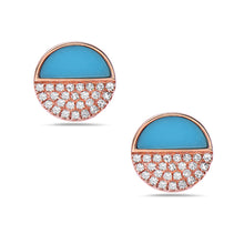 Load image into Gallery viewer, Diamond &amp; Turquoise Inlay Earrings 14k Rose Gold