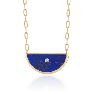 Luna Gemstone Pendant Necklace with Lapis and Diamond
